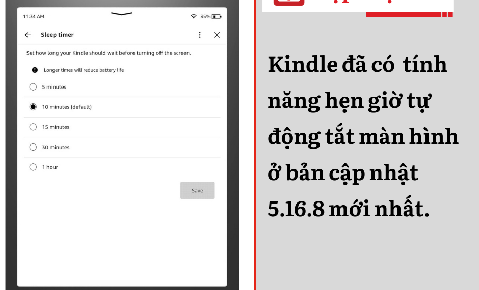 Bản cập nhật Kindle mới 5.16.8 có tính năng hẹn giờ tự động khóa màn hình